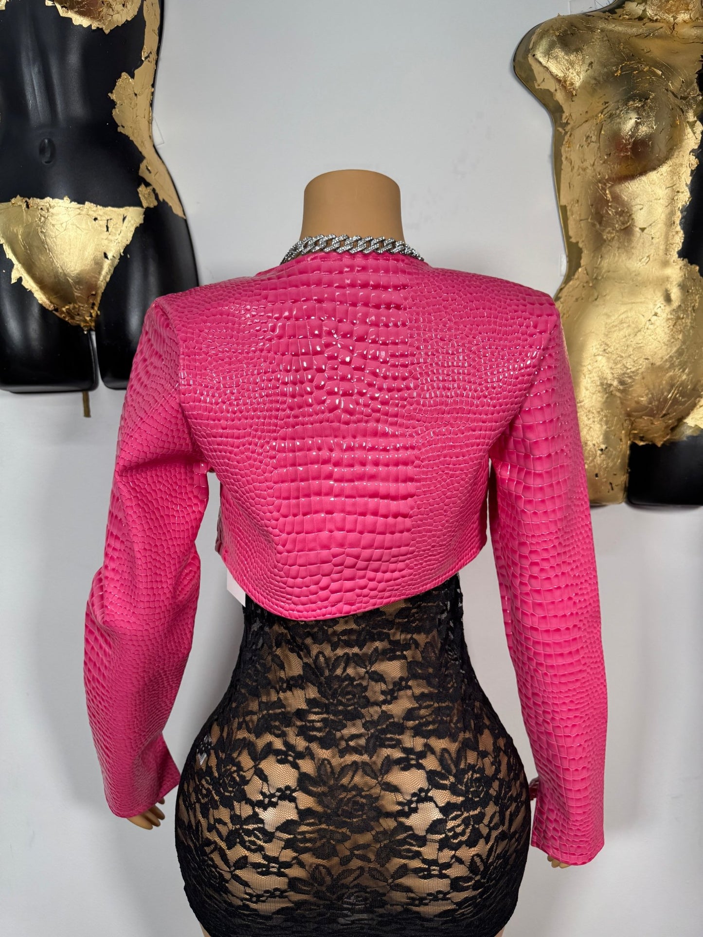 Exotic Crop Biker Jacket - Pink - Head Over Heels: All In One Boutique