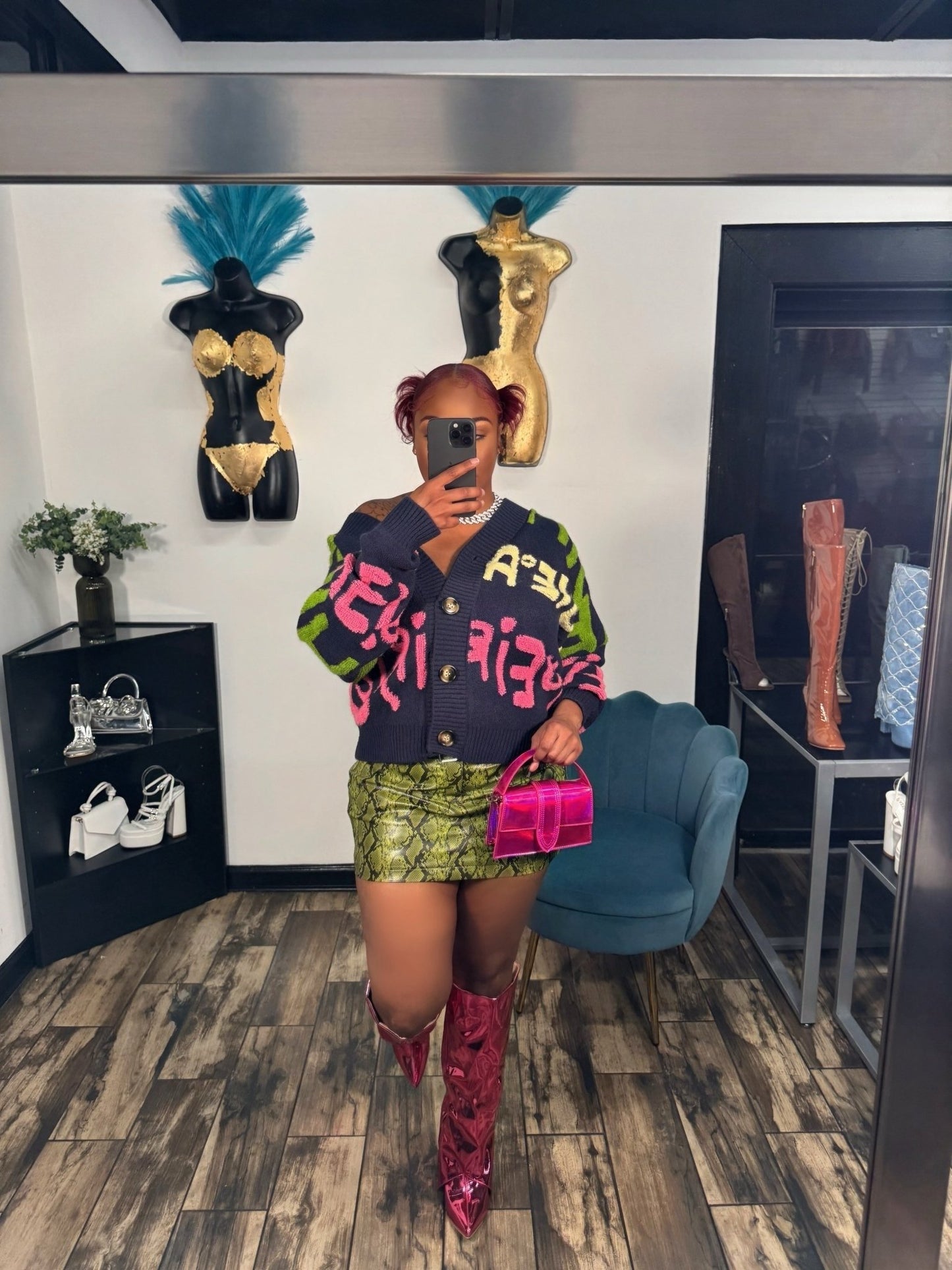Exotica Leather Skirt - Green Snake - Head Over Heels: All In One Boutique