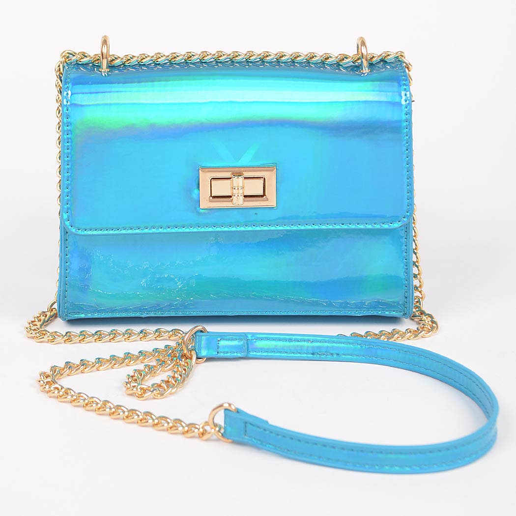 Mirror Metallic Flap Handbag - Blue (FINAL SALE) - Head Over Heels: All In One Boutique