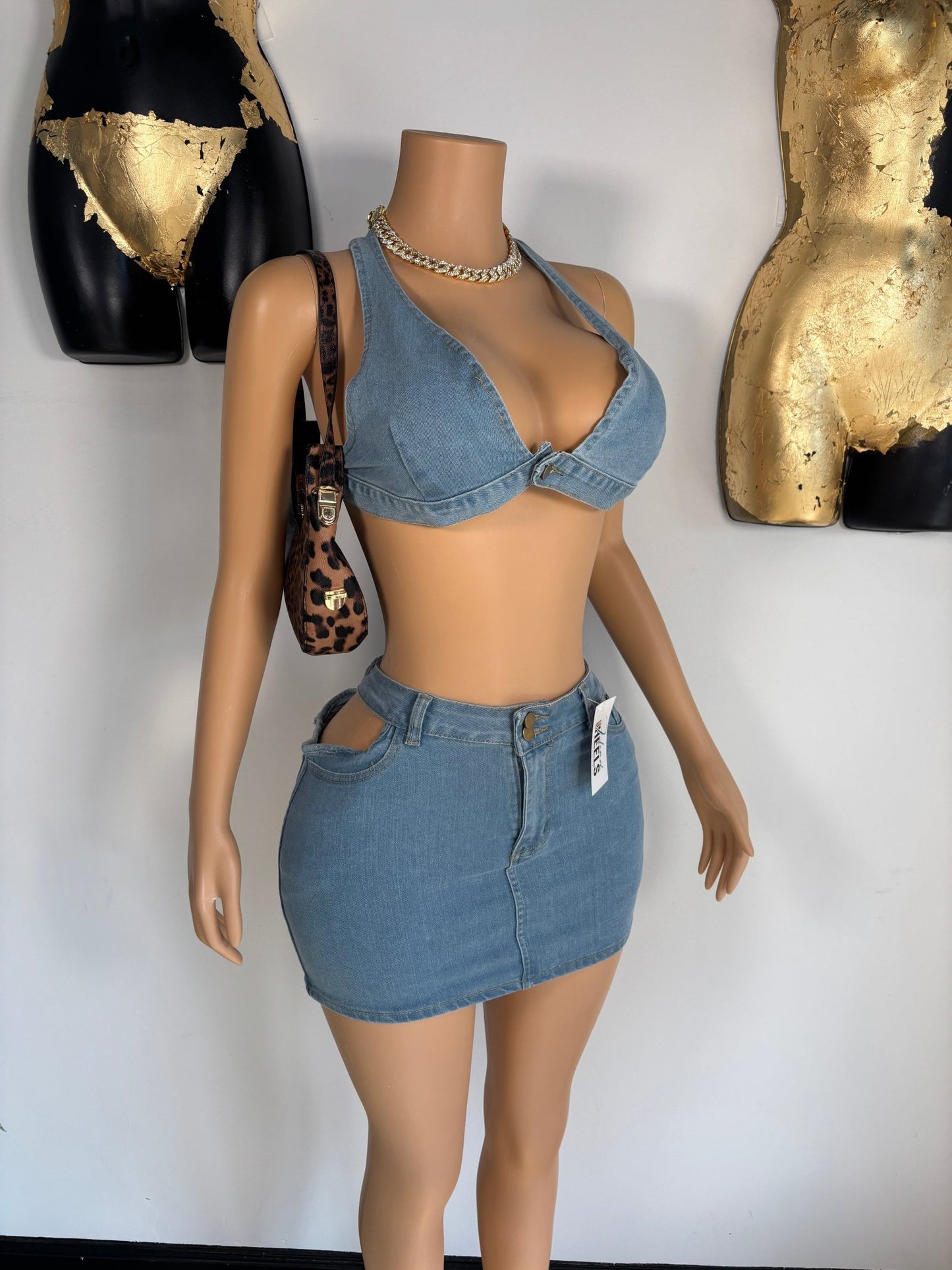 Pressure Points Skirt Set - Denim - Head Over Heels: All In One Boutique