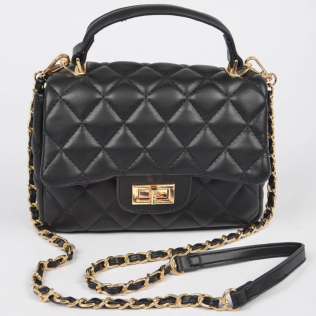 Quilted Top Handbag - Black (FINAL SALE) - Head Over Heels: All In One Boutique