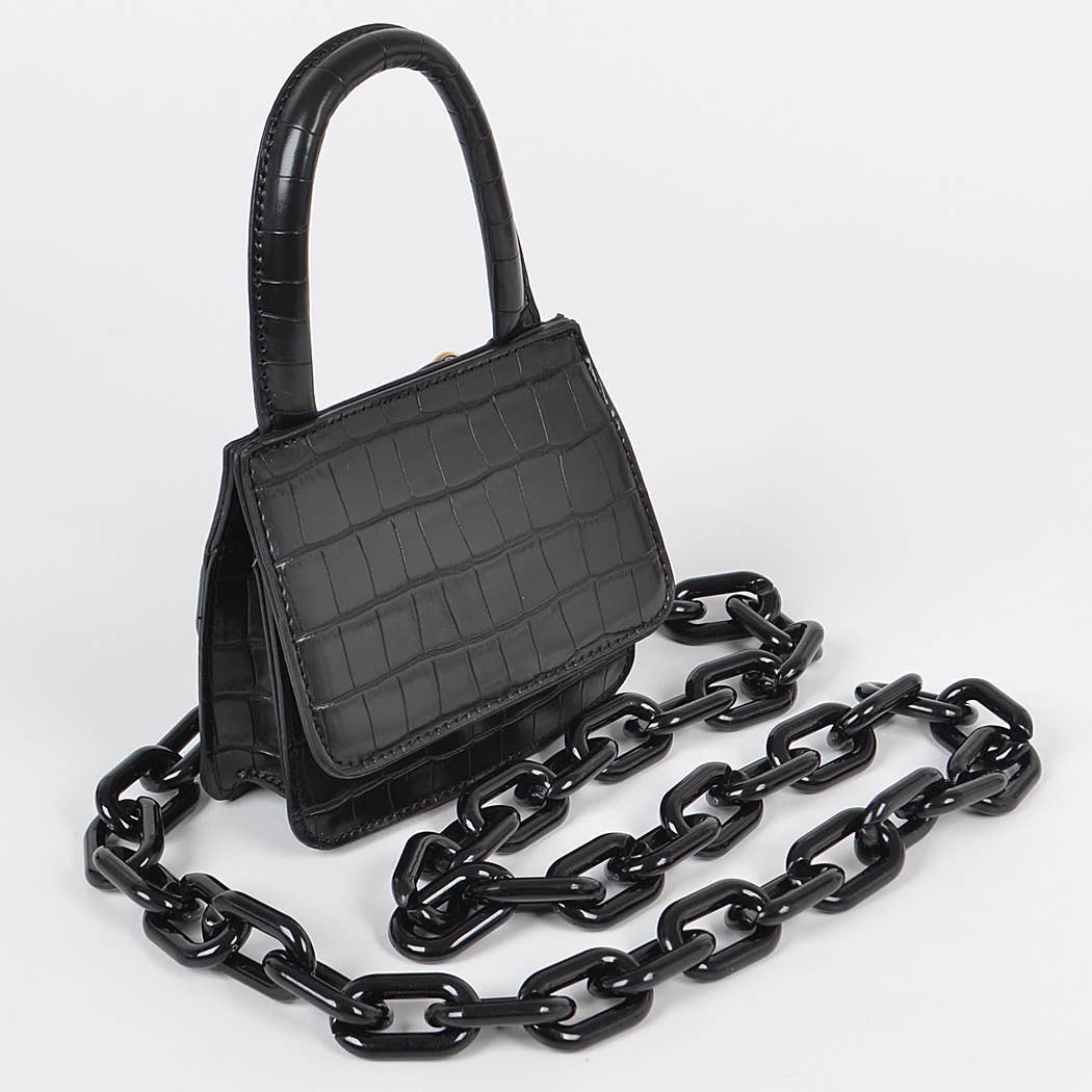 Shiny Croc Mini Bag - Black (FINAL SALE) - Head Over Heels: All In One Boutique