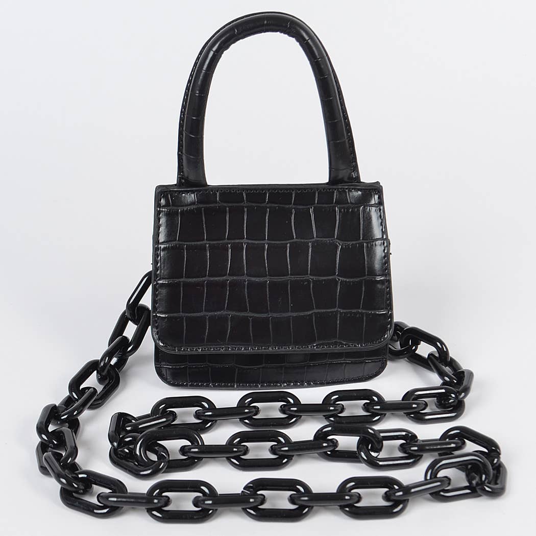 Shiny Croc Mini Bag - Black (FINAL SALE) - Head Over Heels: All In One Boutique