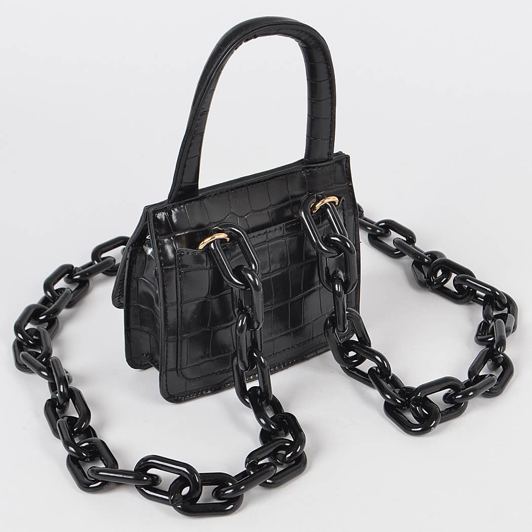 Shiny Croc Mini Bag - Black (FINAL SALE) - Head Over Heels: All In One Boutique