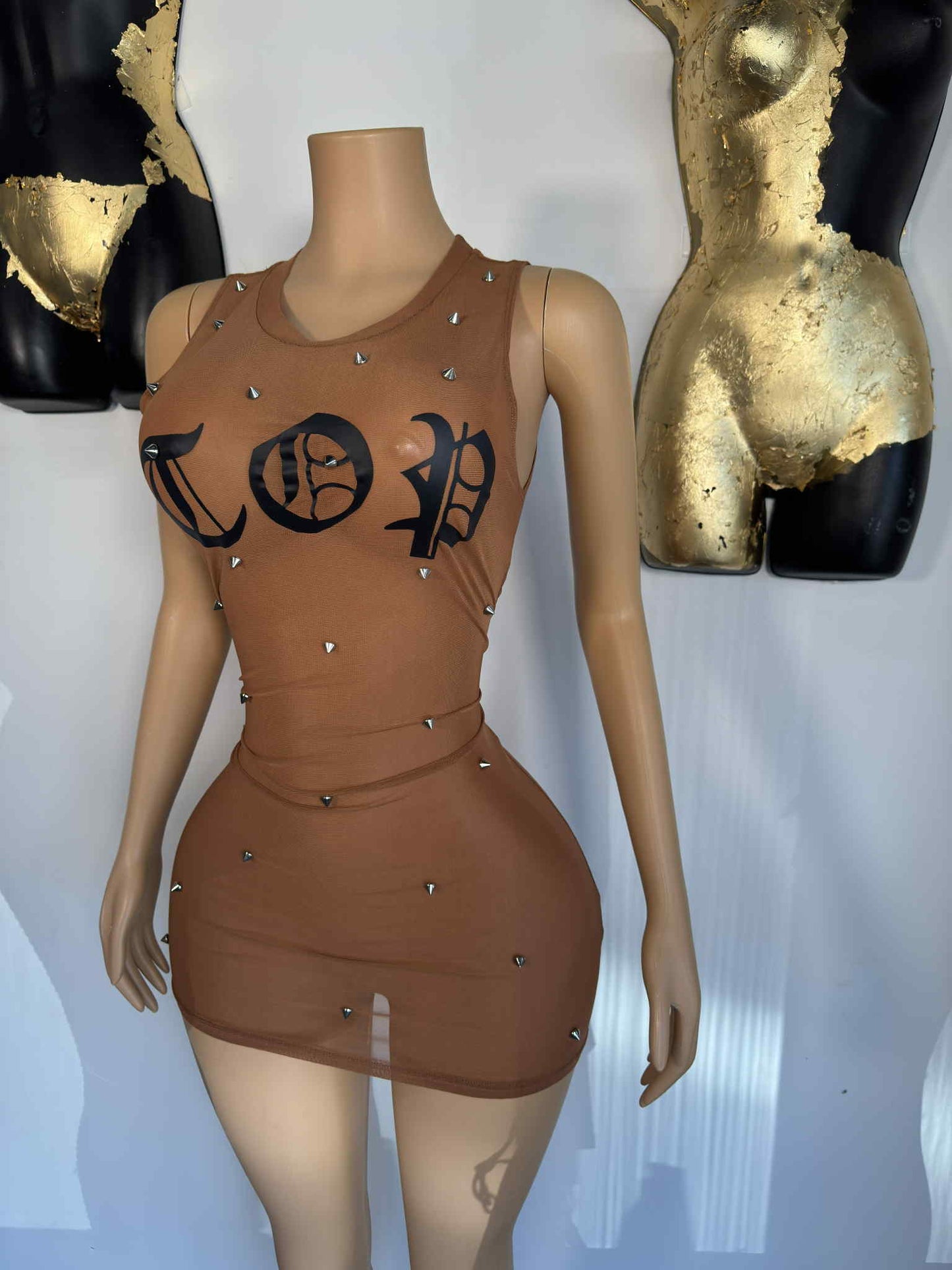 Star Studded Mesh Dress - Tan - Head Over Heels: All In One Boutique