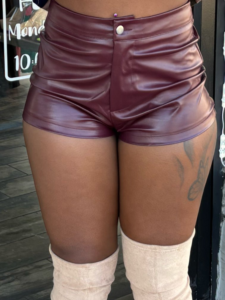 Leather Shorts- Wine - Head Over Heels: All In One Boutique