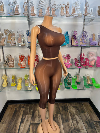 Second Skin Capri Set- Brown