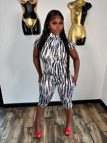 On My Body Capri Romper- Zebra