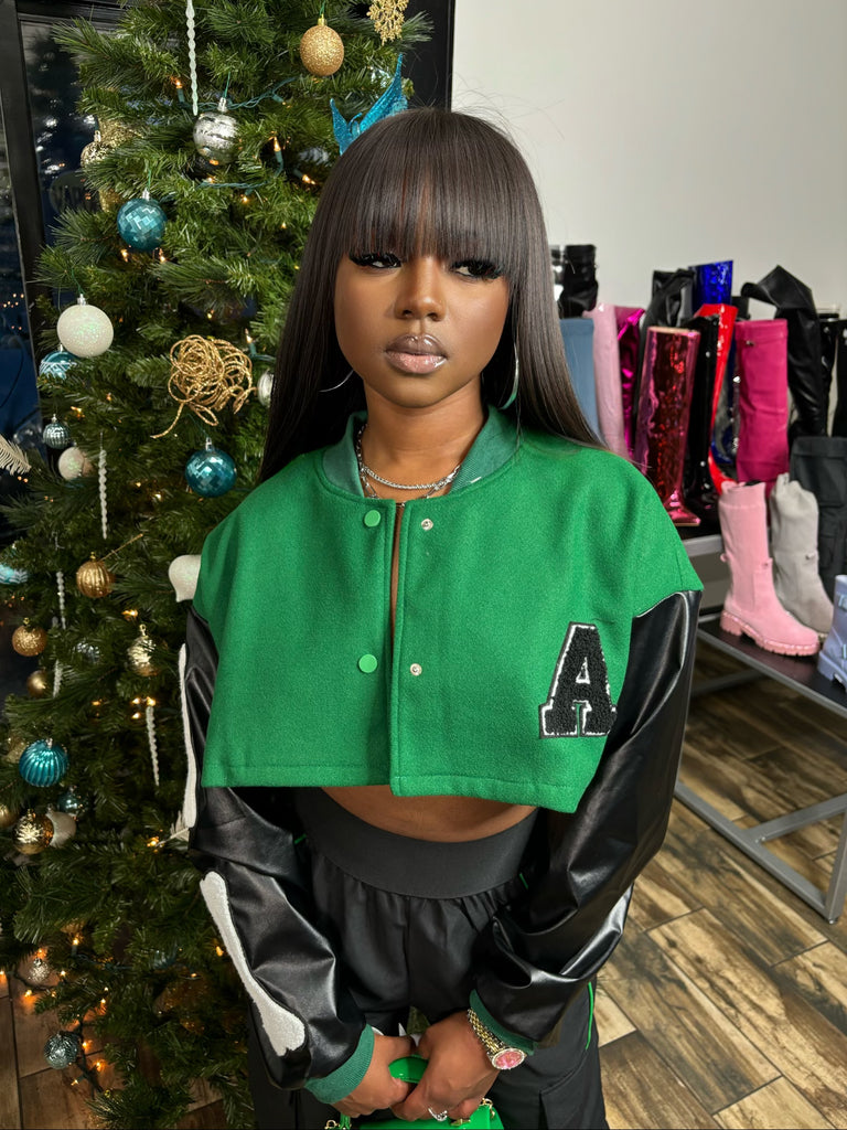 Black and shop green varsity jacket