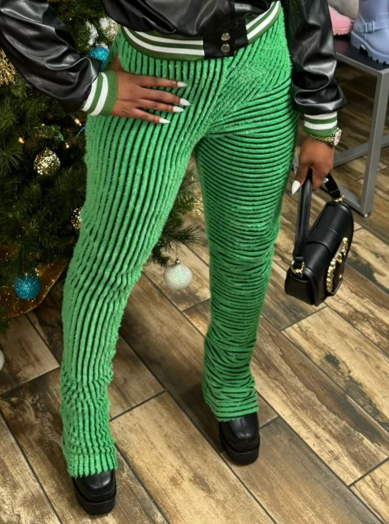Fuzzy Stacked Leggings- Green
