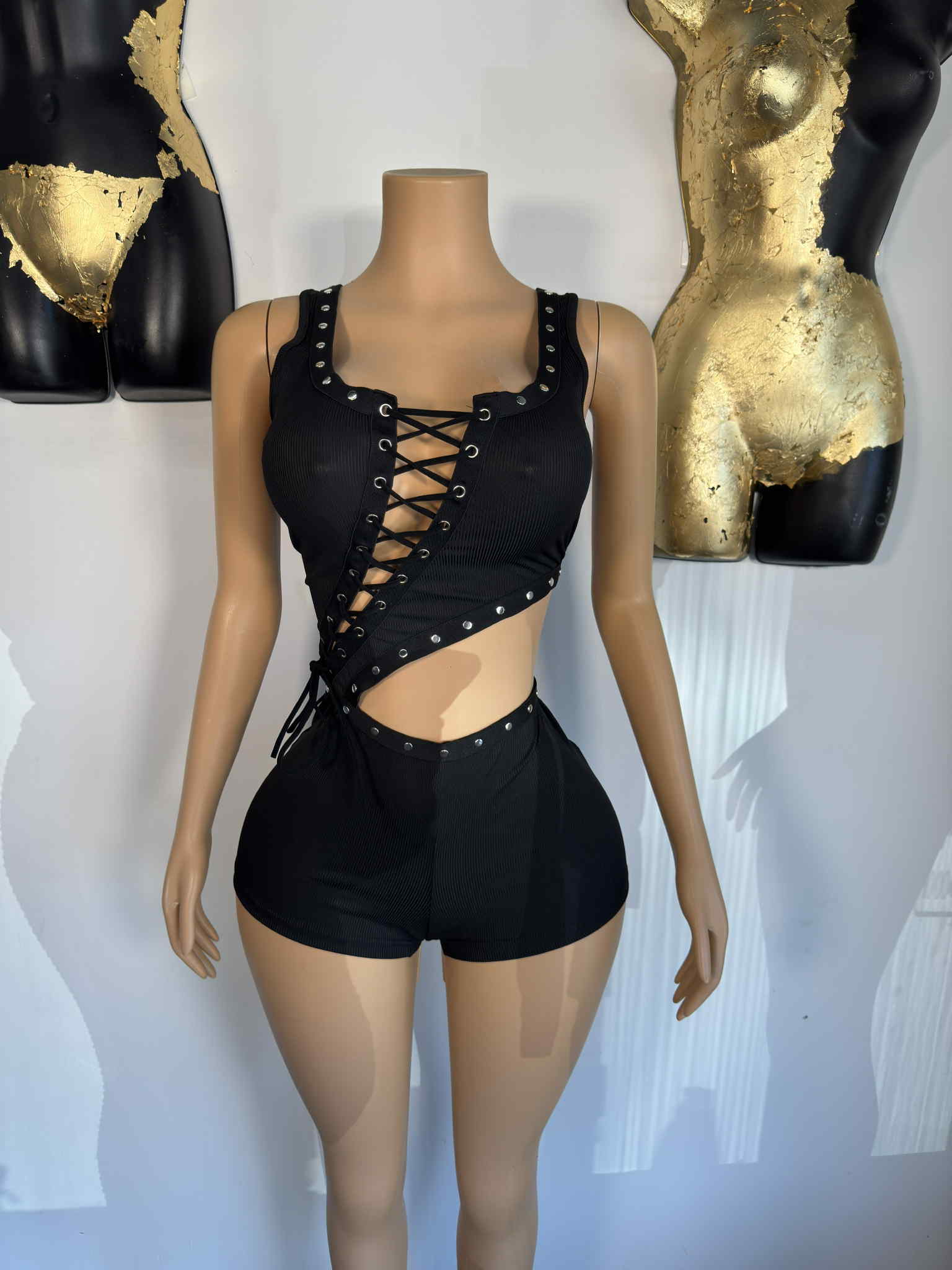 All Laced Up Romper - Black - Head Over Heels: All In One Boutique