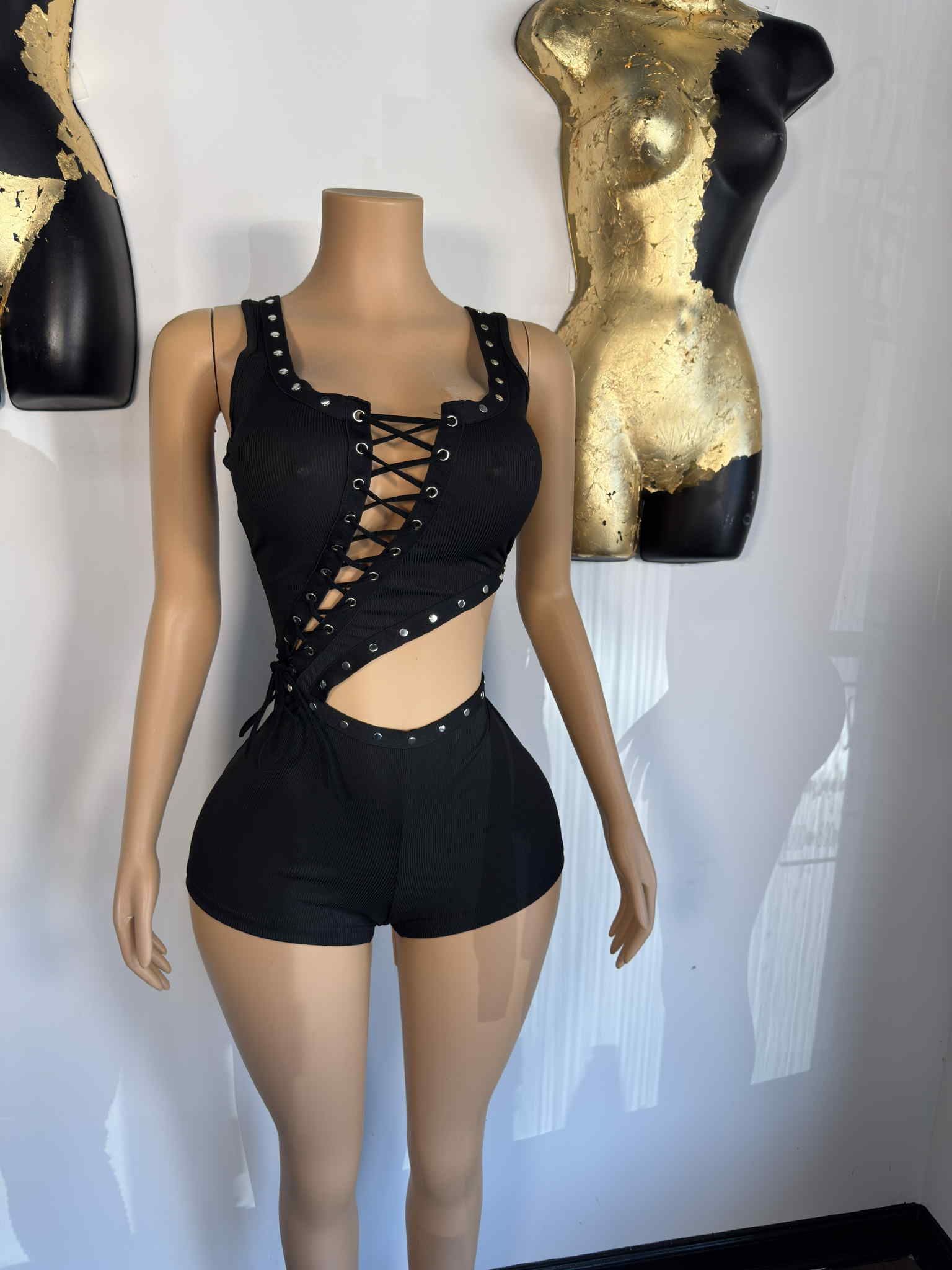 All Laced Up Romper - Black - Head Over Heels: All In One Boutique