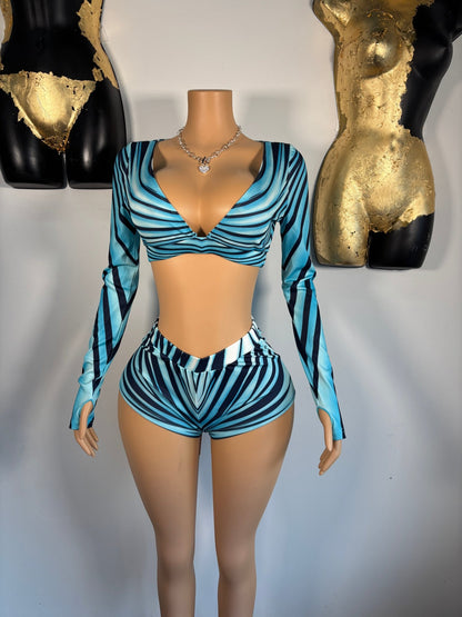 Blue Waves Short Set - Blue - Head Over Heels: All In One Boutique