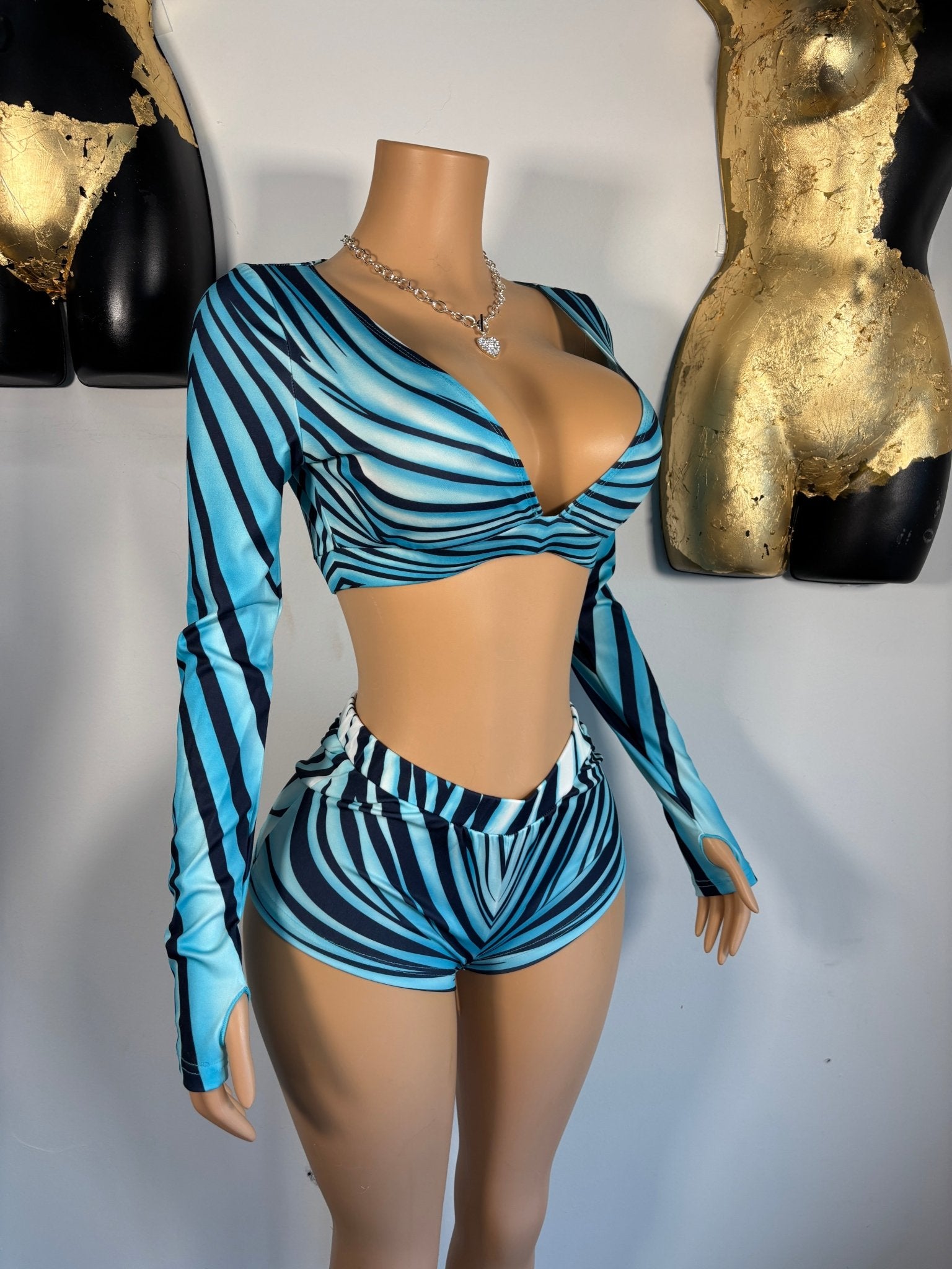 Blue Waves Short Set - Blue - Head Over Heels: All In One Boutique