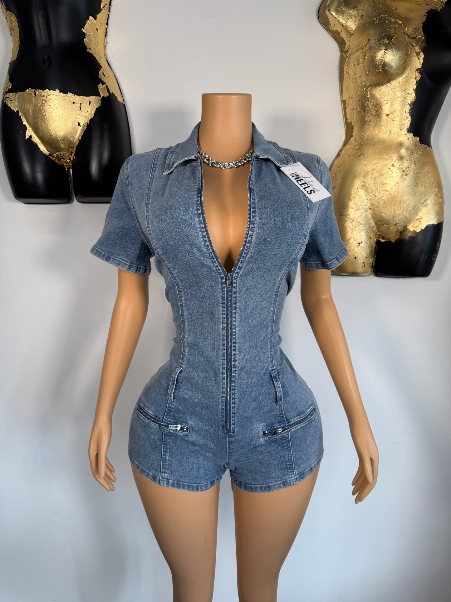 Charged Up Romper - Denim - Head Over Heels: All In One Boutique