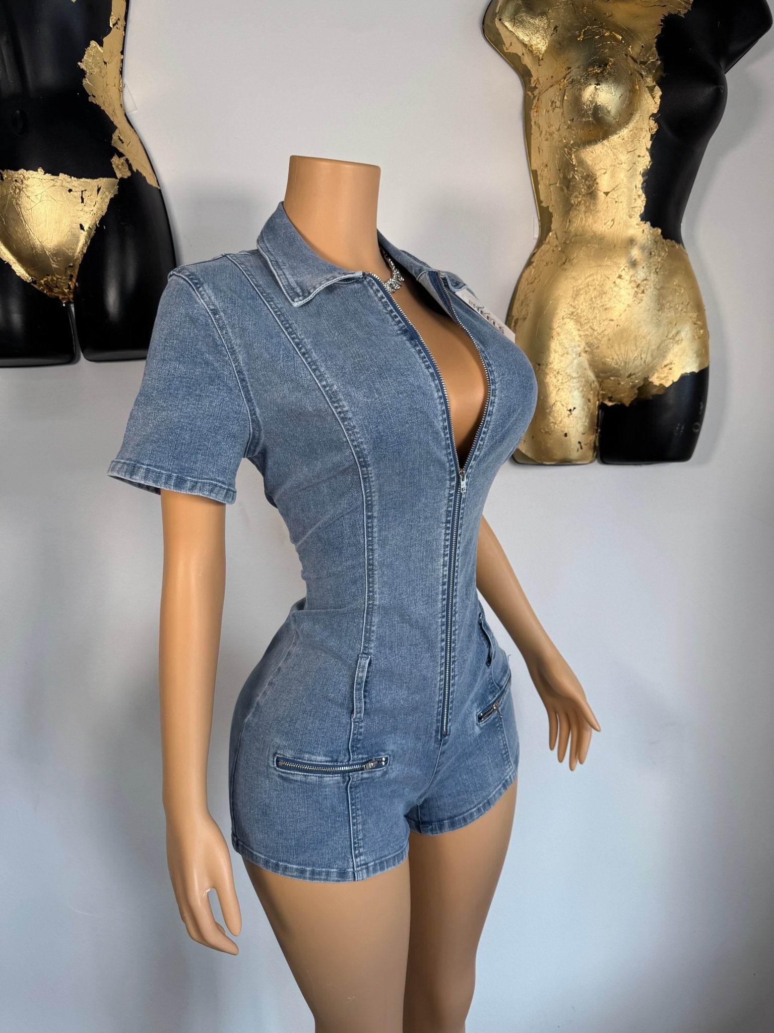 Charged Up Romper - Denim - Head Over Heels: All In One Boutique