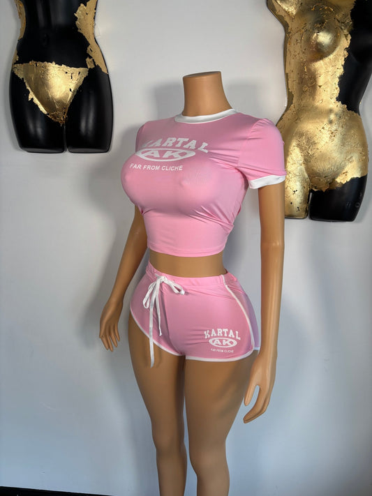 Clock That Short Set - Pink - Head Over Heels: All In One Boutique