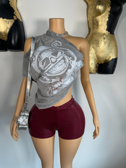 Croc Leather Shorts - Burgundy - Head Over Heels: All In One Boutique