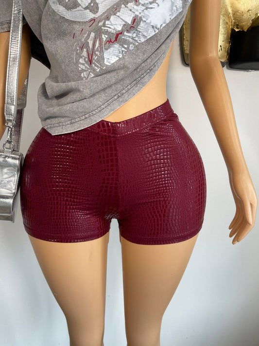 Croc Leather Shorts - Burgundy - Head Over Heels: All In One Boutique