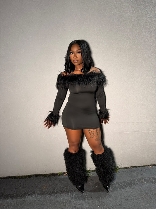 Elora Dress - Black/Fur - Head Over Heels: All In One Boutique