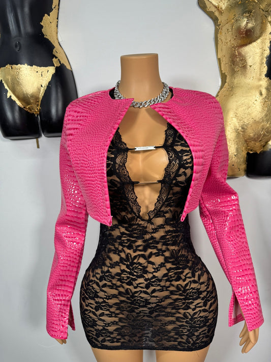 Exotic Crop Biker Jacket - Pink - Head Over Heels: All In One Boutique