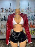 Exotic Crop Biker Jacket - Red - Head Over Heels: All In One Boutique