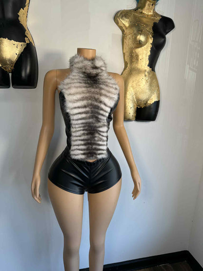 Expensive Taste Short Set - Black/Fur - Head Over Heels: All In One Boutique