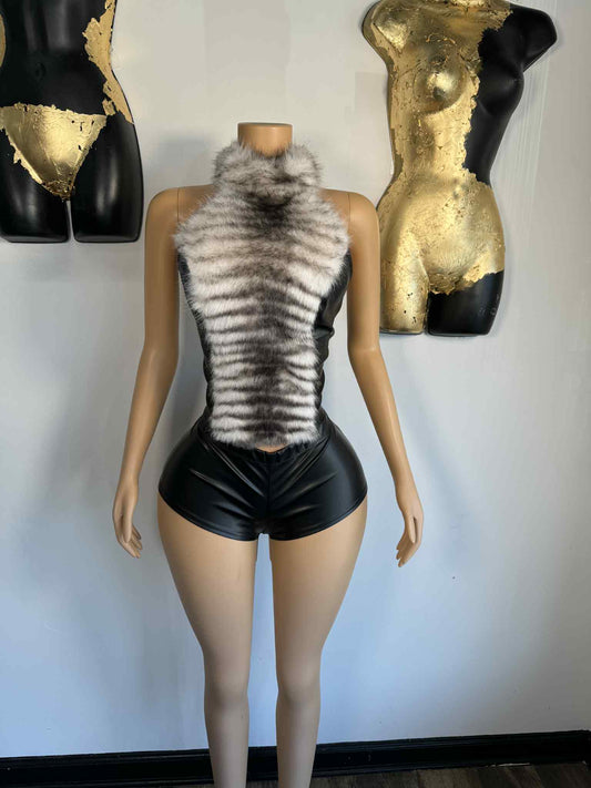 Expensive Taste Short Set - Black/Fur - Head Over Heels: All In One Boutique