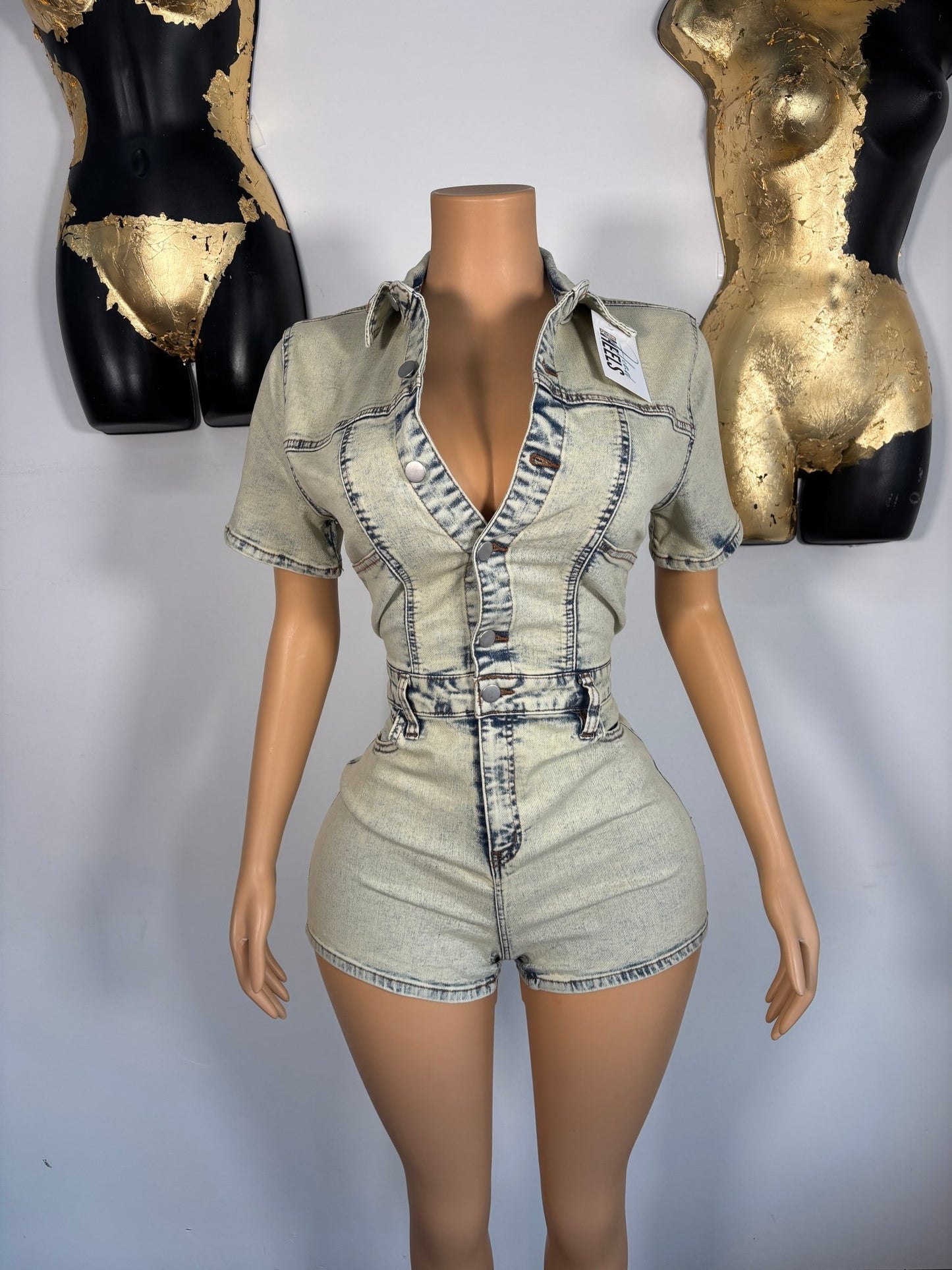 Flirty Feeling Romper - Denim - Head Over Heels: All In One Boutique