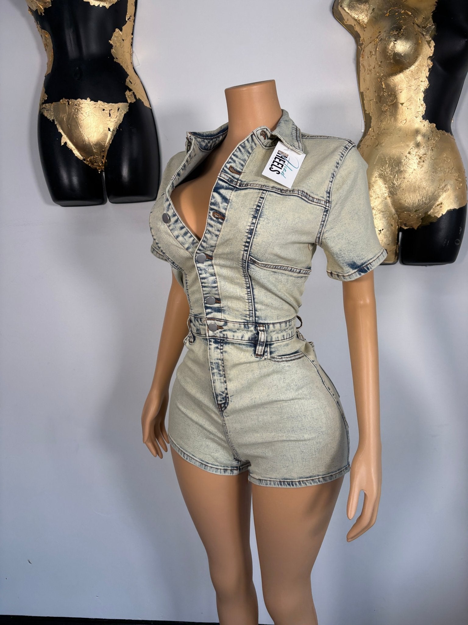 Flirty Feeling Romper - Denim - Head Over Heels: All In One Boutique