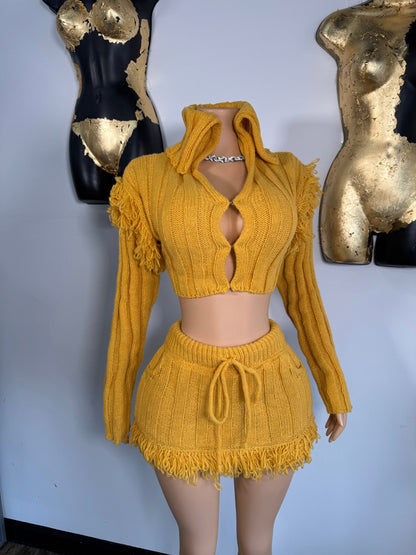 Fringe w/ Benefits Skirt Set - Mustard - Head Over Heels: All In One Boutique