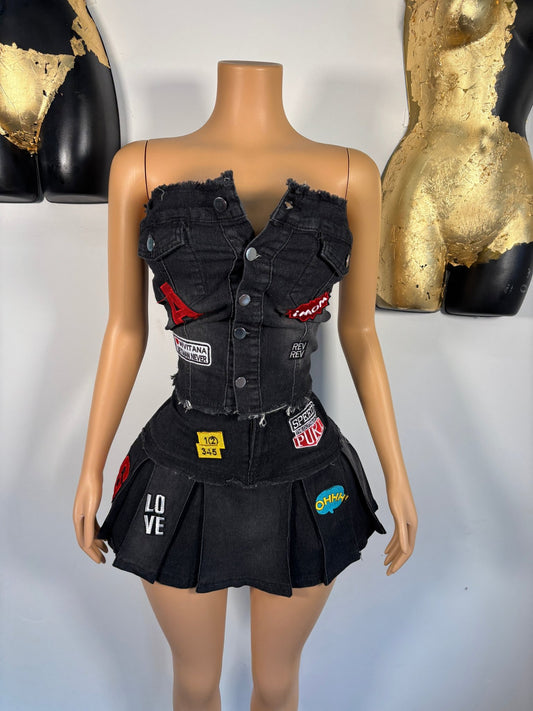 Junk'd Up Pleated Skirt Set - Dark Denim - Head Over Heels: All In One Boutique