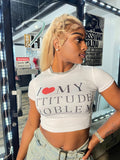 Love My Attitude Crop Top- White - Head Over Heels: All In One Boutique