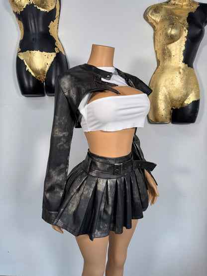 Maxine Crop Biker Skirt Set - Black - Head Over Heels: All In One Boutique