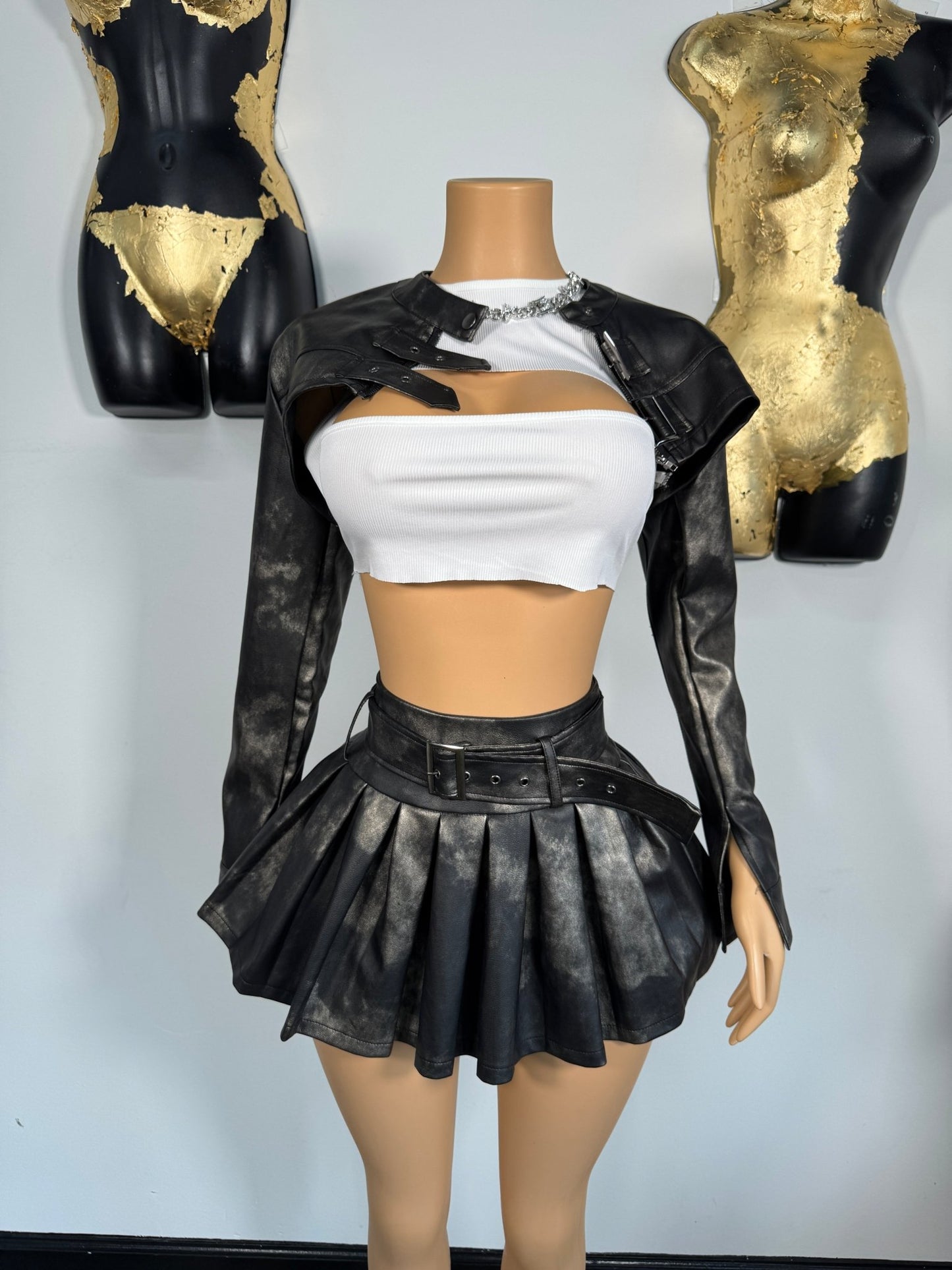 Maxine Crop Biker Skirt Set - Black - Head Over Heels: All In One Boutique