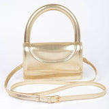 Metallic Faux Leather Top Handle Clutch- Gold (Final Sale)