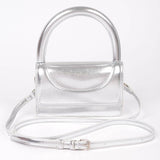 Metallic Faux Leather Top Handle Clutch- Silver (Final Sale)