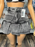 Mini Pleated Skort- Black Denim