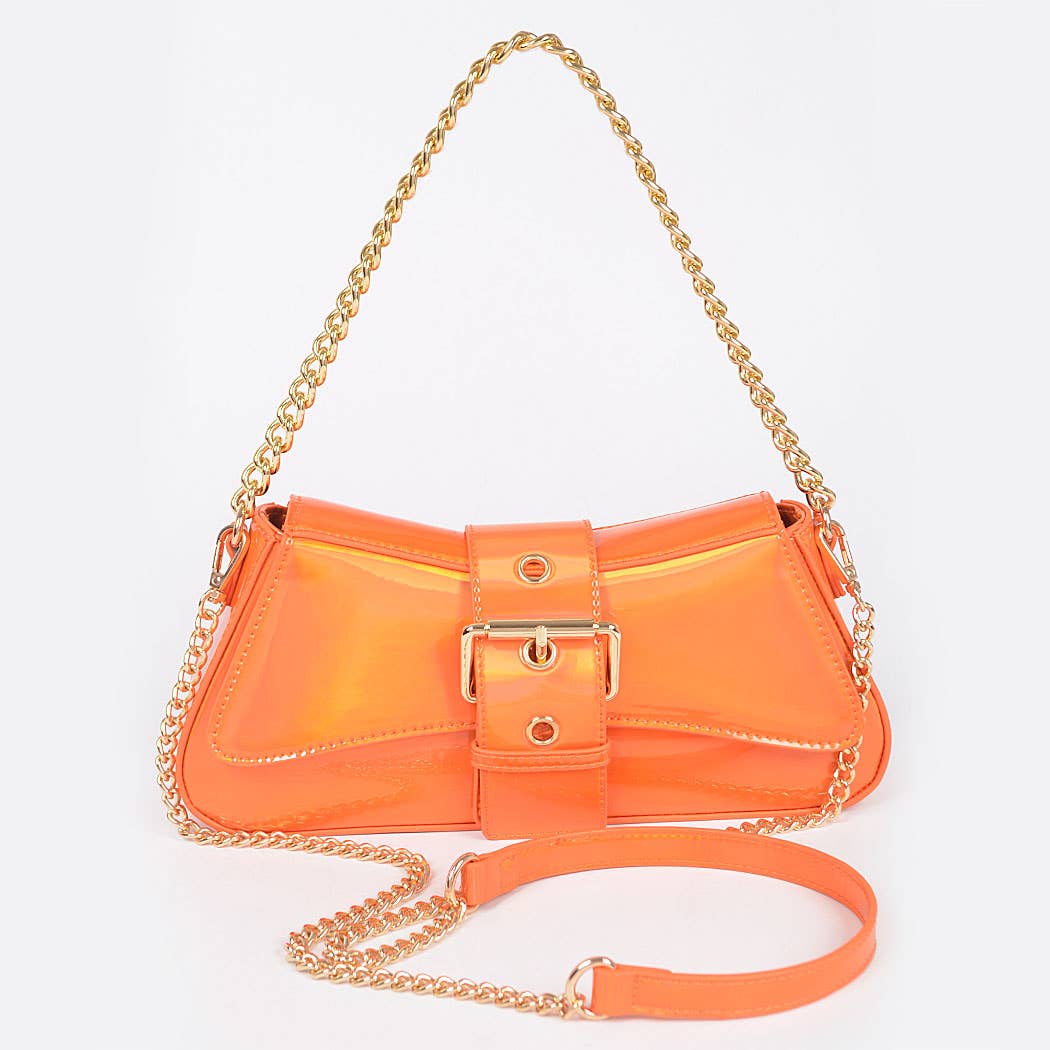 Mirror Metallic Chain Handle Bag - Orange (Final Sale) - Head Over Heels: All In One Boutique