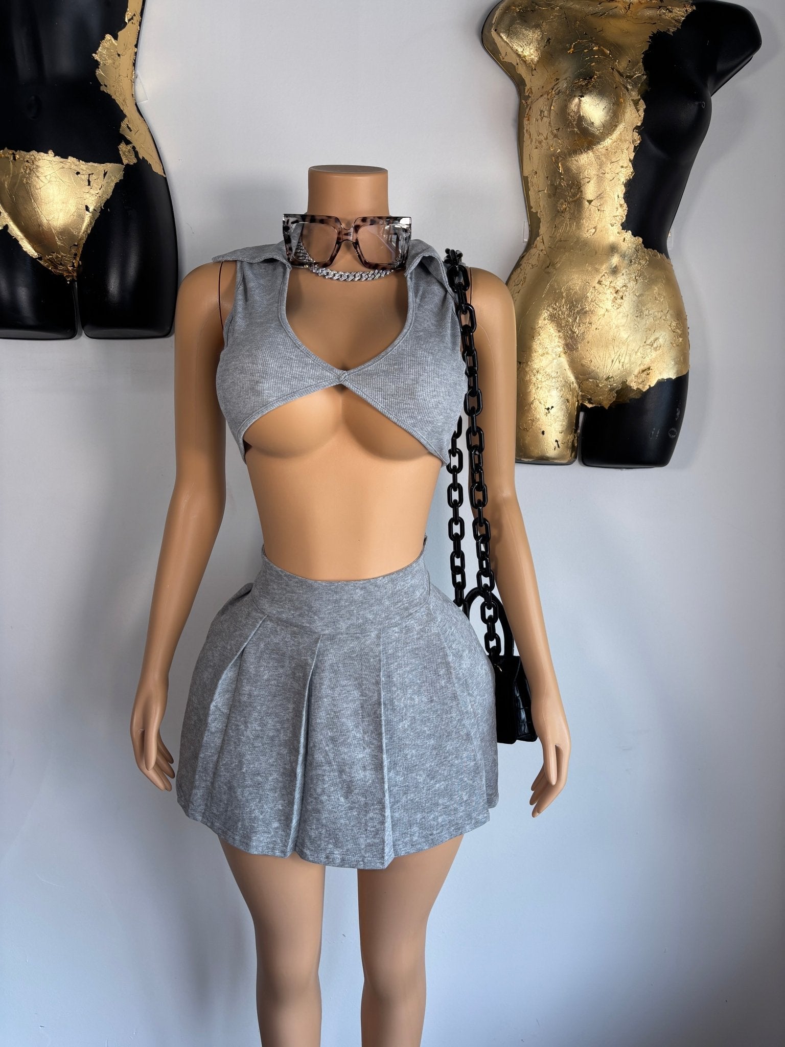 Nikki Skirt Set - Grey - Head Over Heels: All In One Boutique