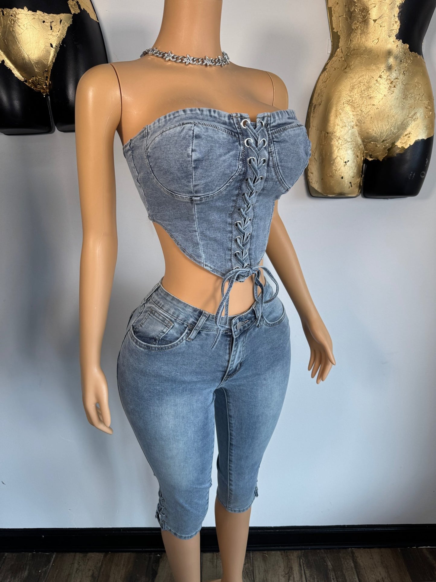 No Attitude Capri Set - Denim - Head Over Heels: All In One Boutique