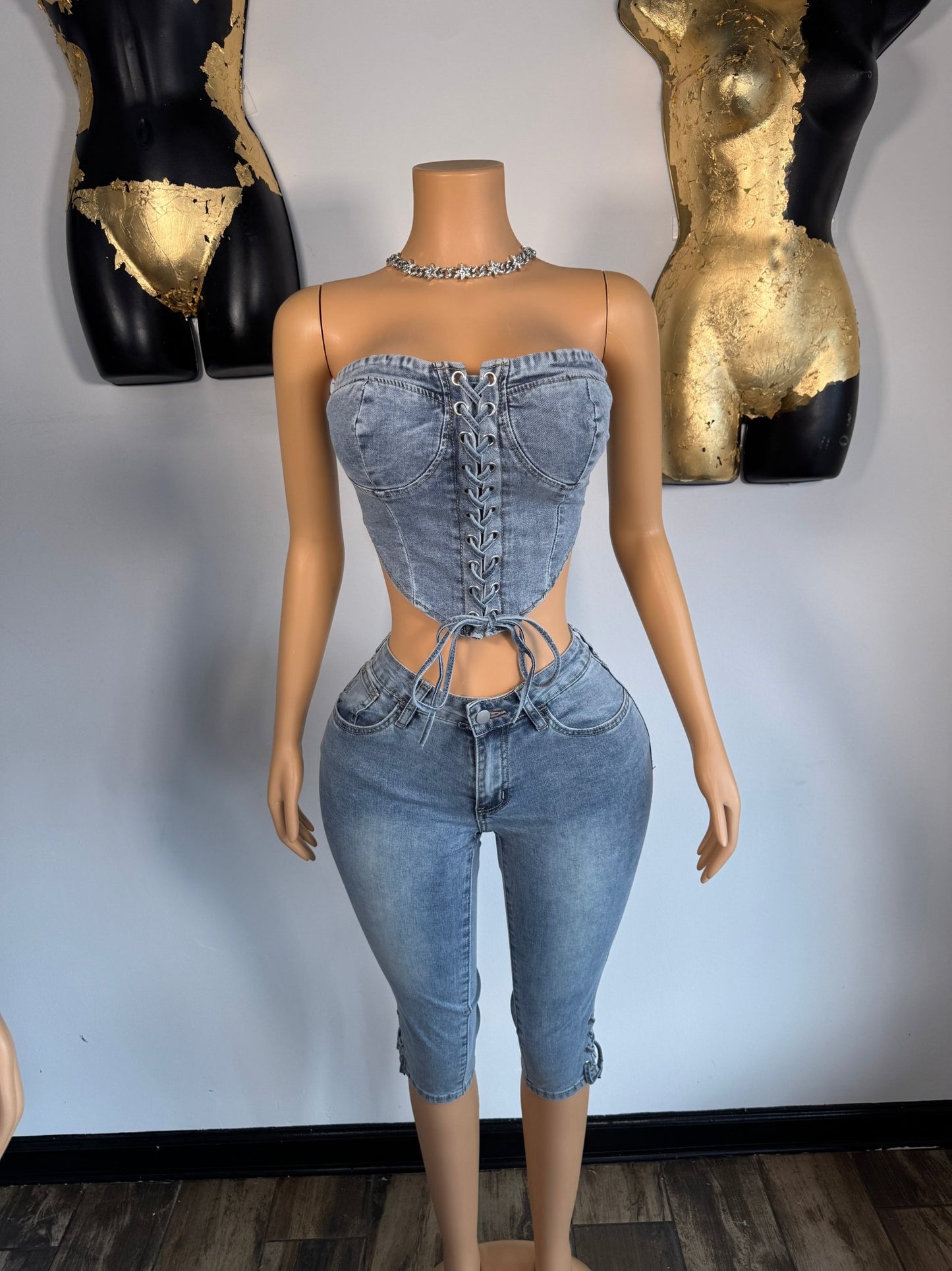 No Attitude Capri Set - Denim - Head Over Heels: All In One Boutique