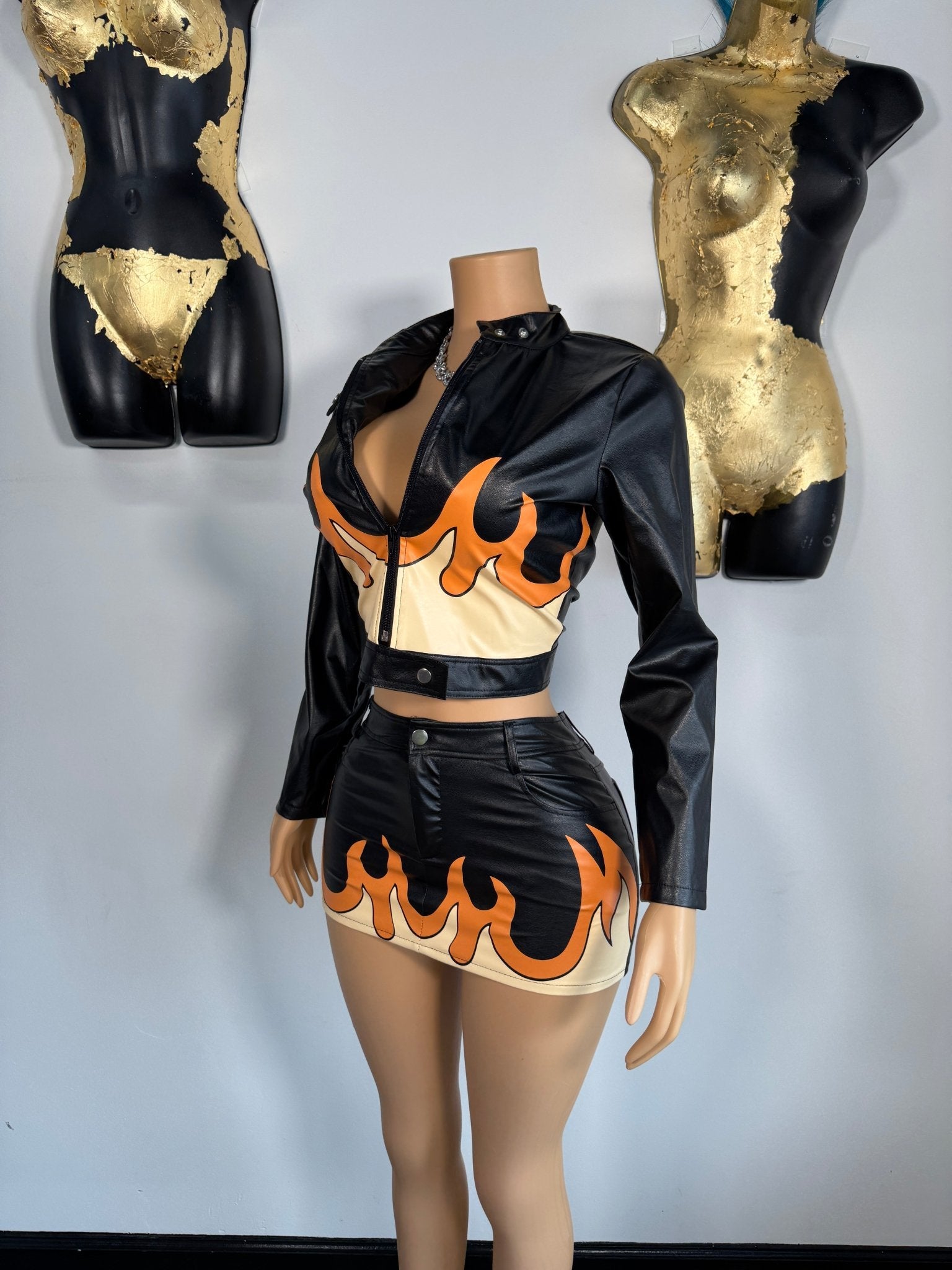 On Fire Biker Skirt Set - Black - Head Over Heels: All In One Boutique