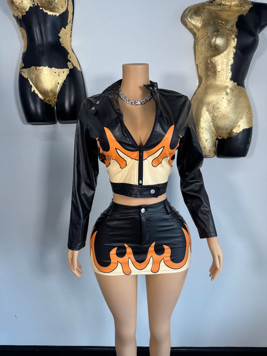 On Fire Biker Skirt Set - Black - Head Over Heels: All In One Boutique