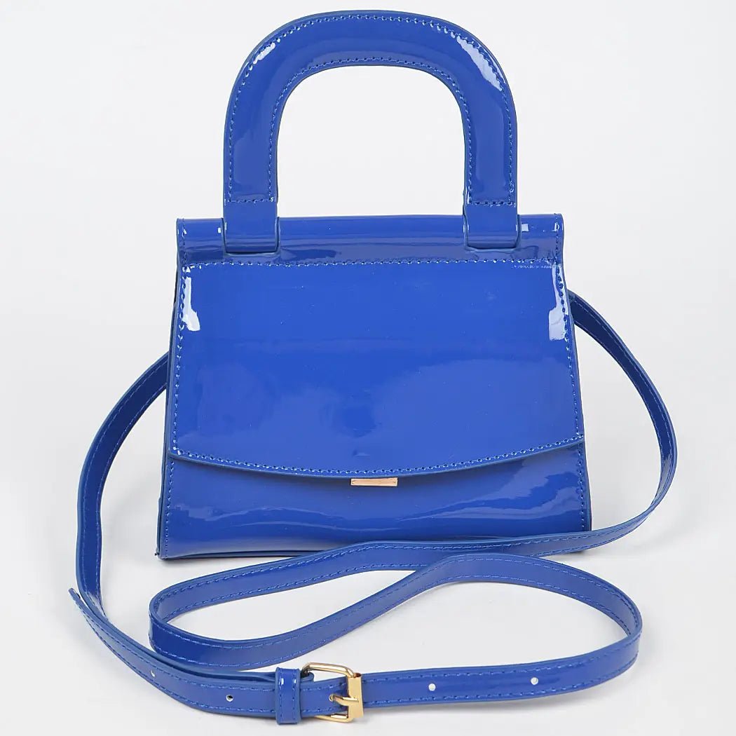 Patent Leather Top Handle Clutch - Blue (Final Sale) - Head Over Heels: All In One Boutique