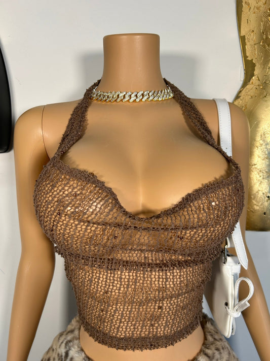 Plunge Knit Top - Brown - Head Over Heels: All In One Boutique