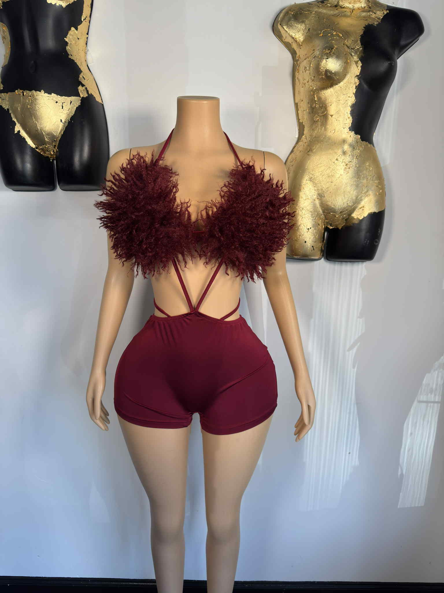 Pom Pom Romper - Burgundy - Head Over Heels: All In One Boutique