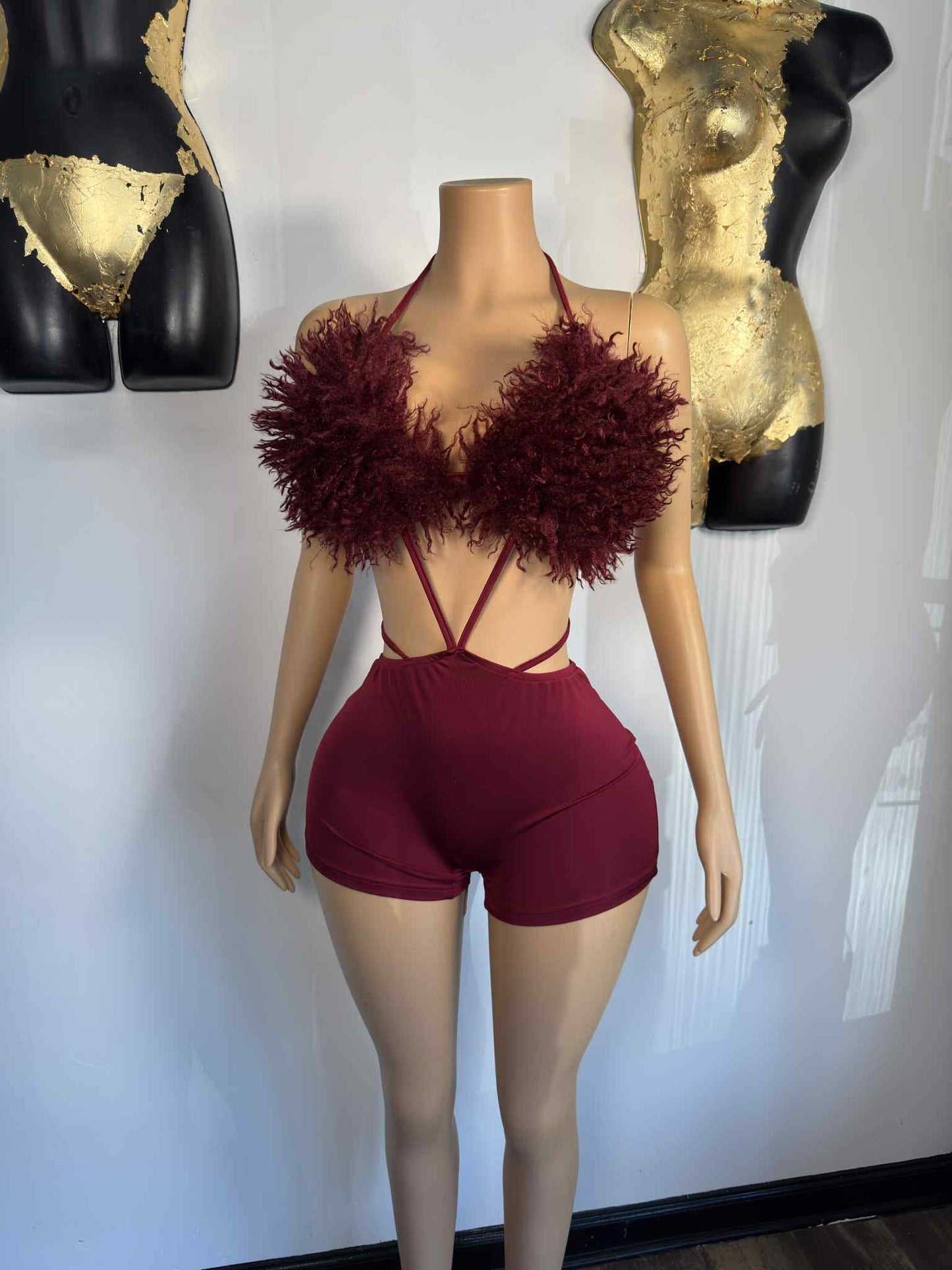 Pom Pom Romper - Burgundy - Head Over Heels: All In One Boutique
