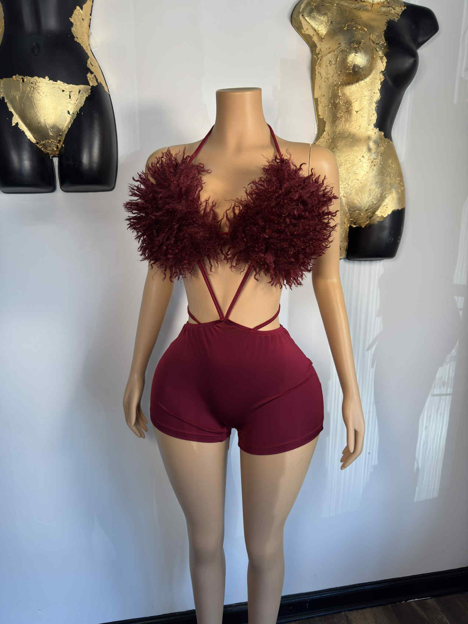 Pom Pom Romper - Burgundy - Head Over Heels: All In One Boutique