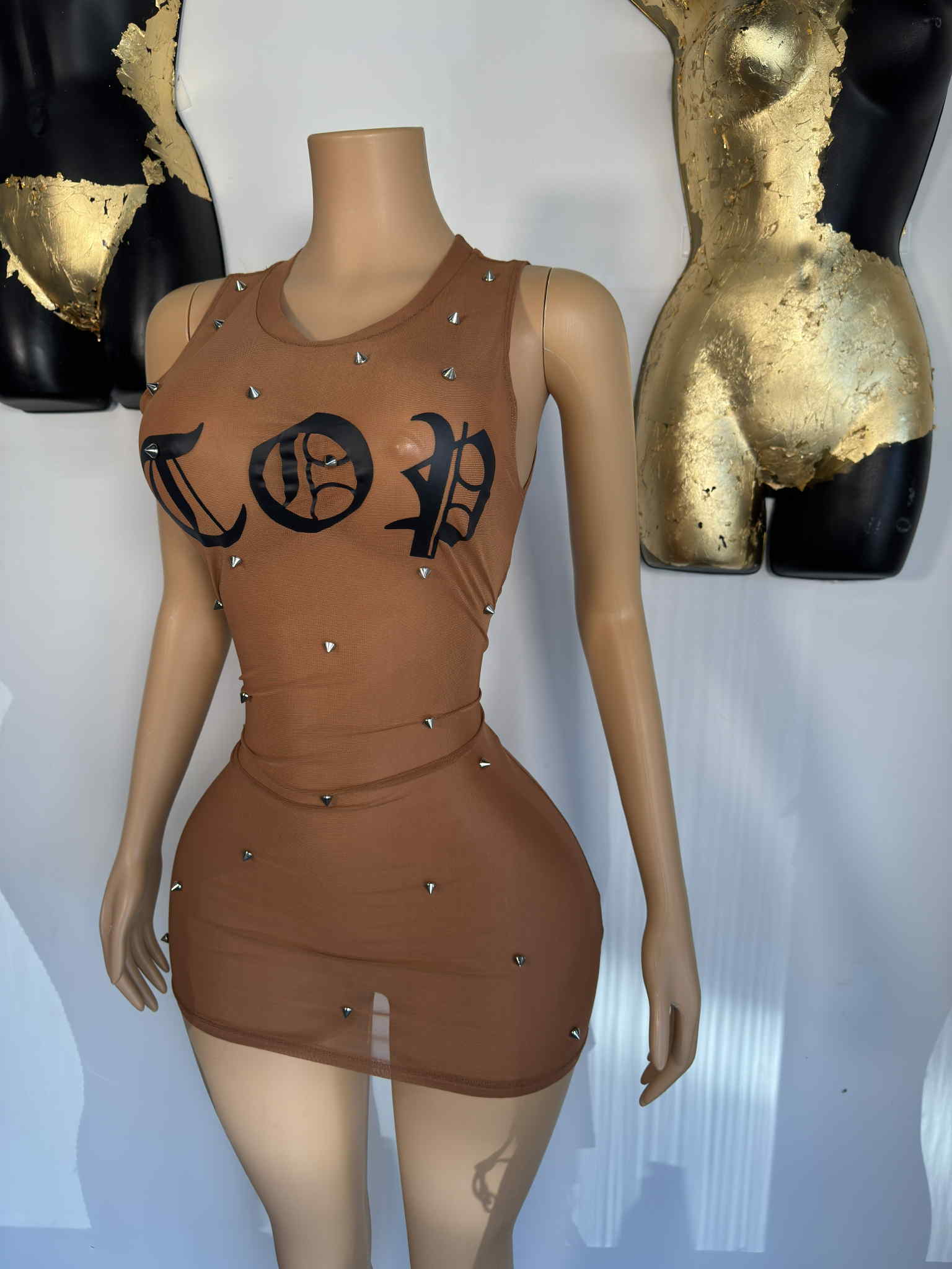Star Studded Mesh Dress - Tan - Head Over Heels: All In One Boutique